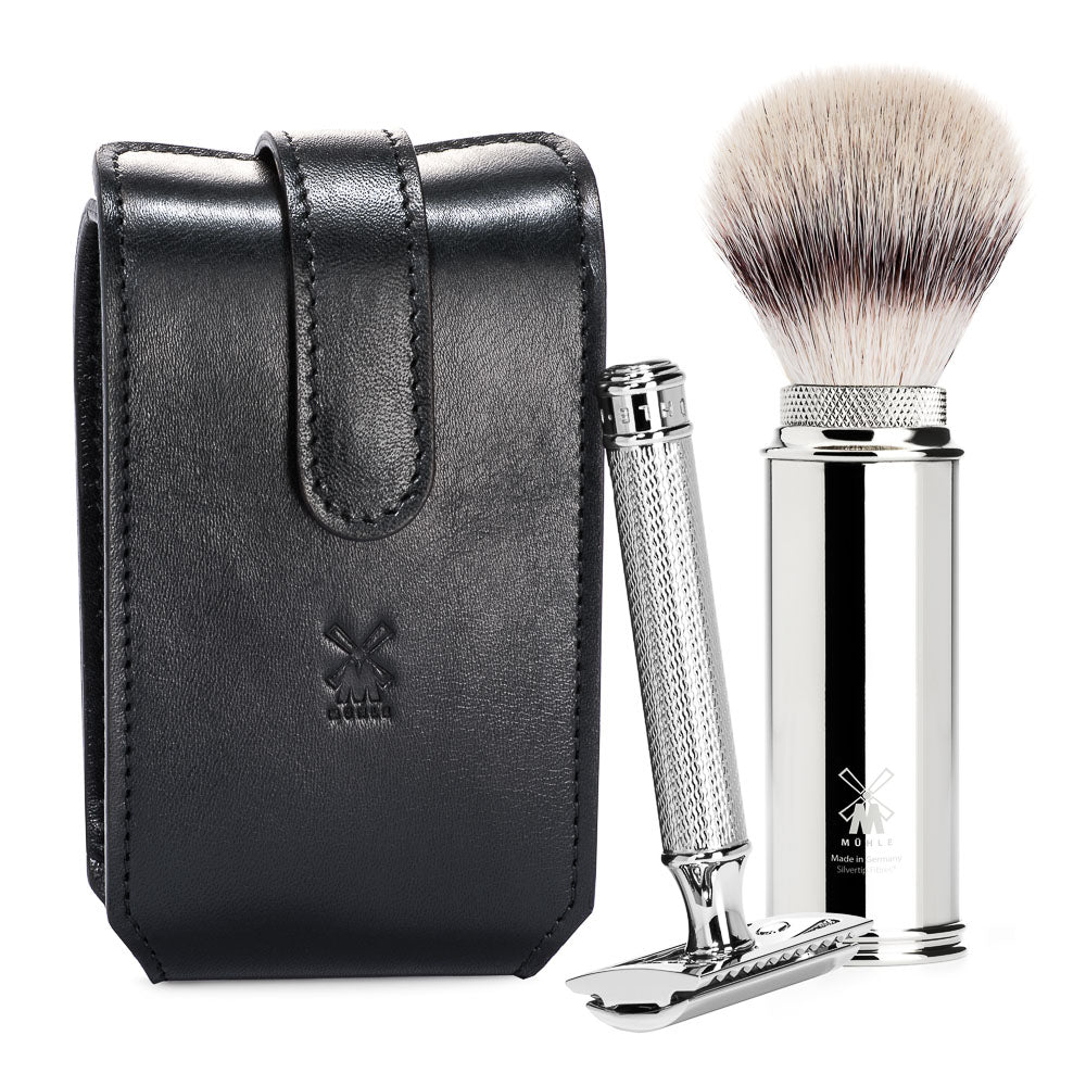 Travel Set - Ferðasett - Svört leðurtaska
